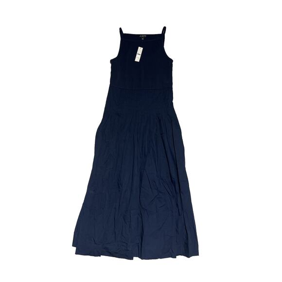 J Crew Pintuck Midi Dress Medium Navy Blue Sleeveless Minimalist Classic A Line - Picture 1 of 12